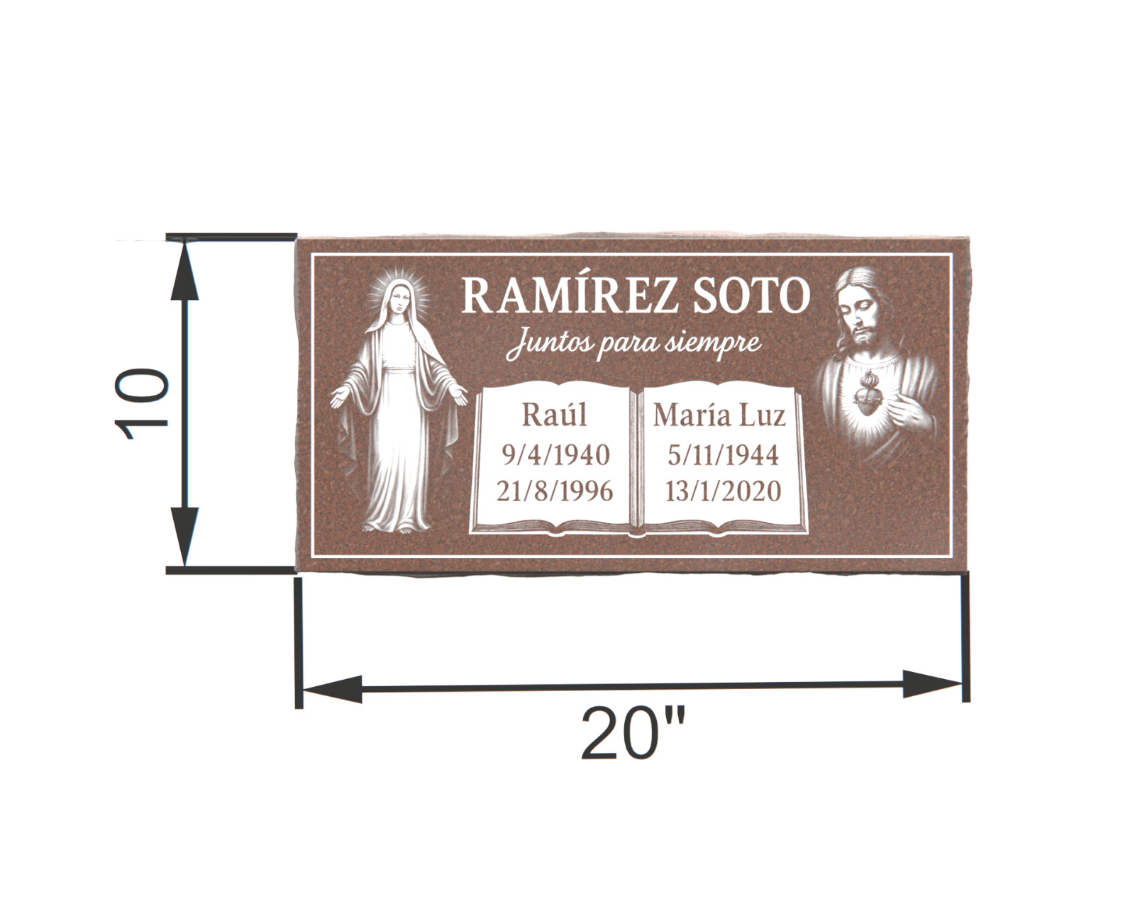 Custom Brown Granite Headstone 20x10x6 – Religious Companion Memorial with Jesus