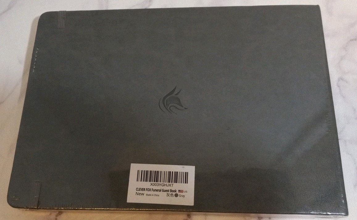 Clever Fox Funeral Guest Book In Loving Memory 10″×7″ Horizontal Layout Gray New