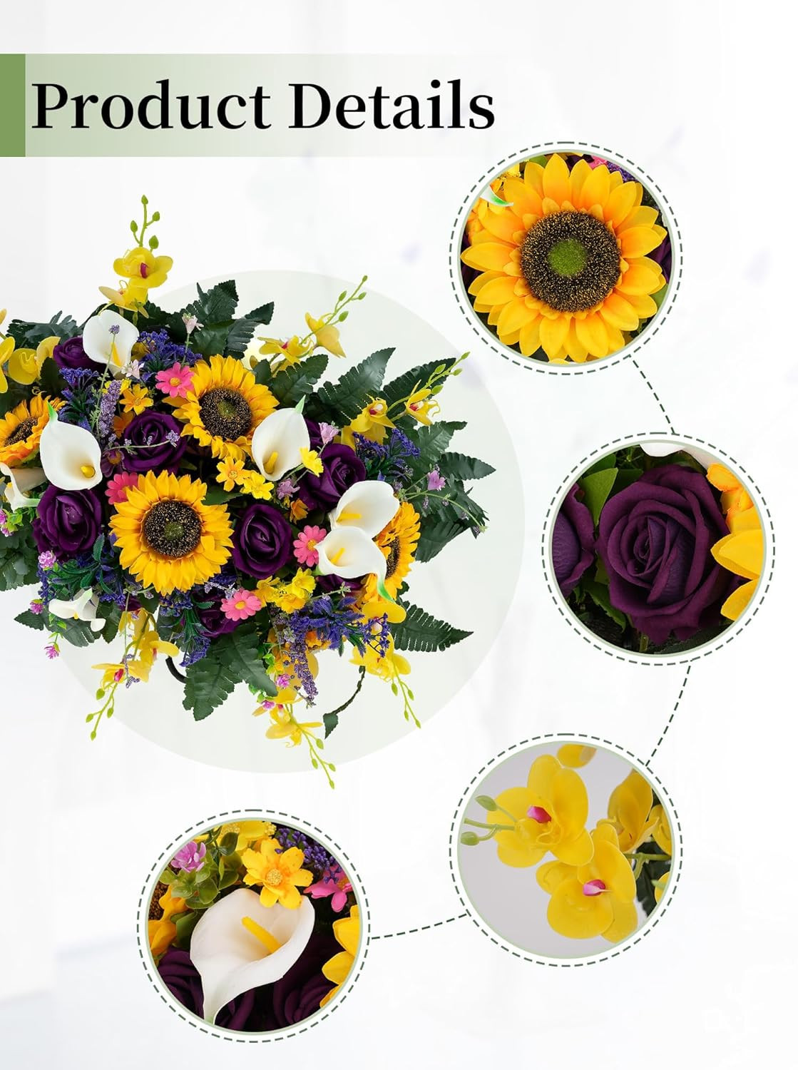 Artificial Headstone Flower Saddle: Rose Sunflower Cemetery Flowers for Grave –