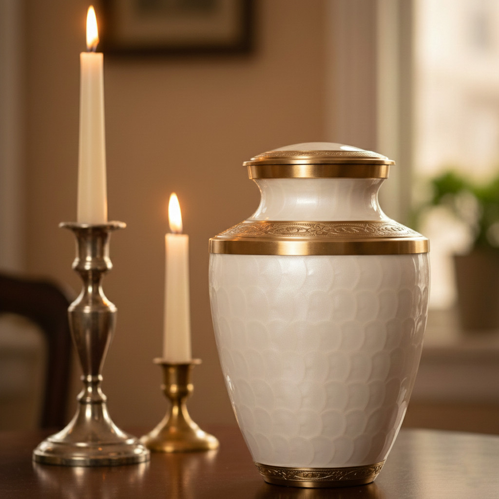 Large Solid Brass Cremation Urn for Human Ashes Handcrafted Funeral Memorial Urn