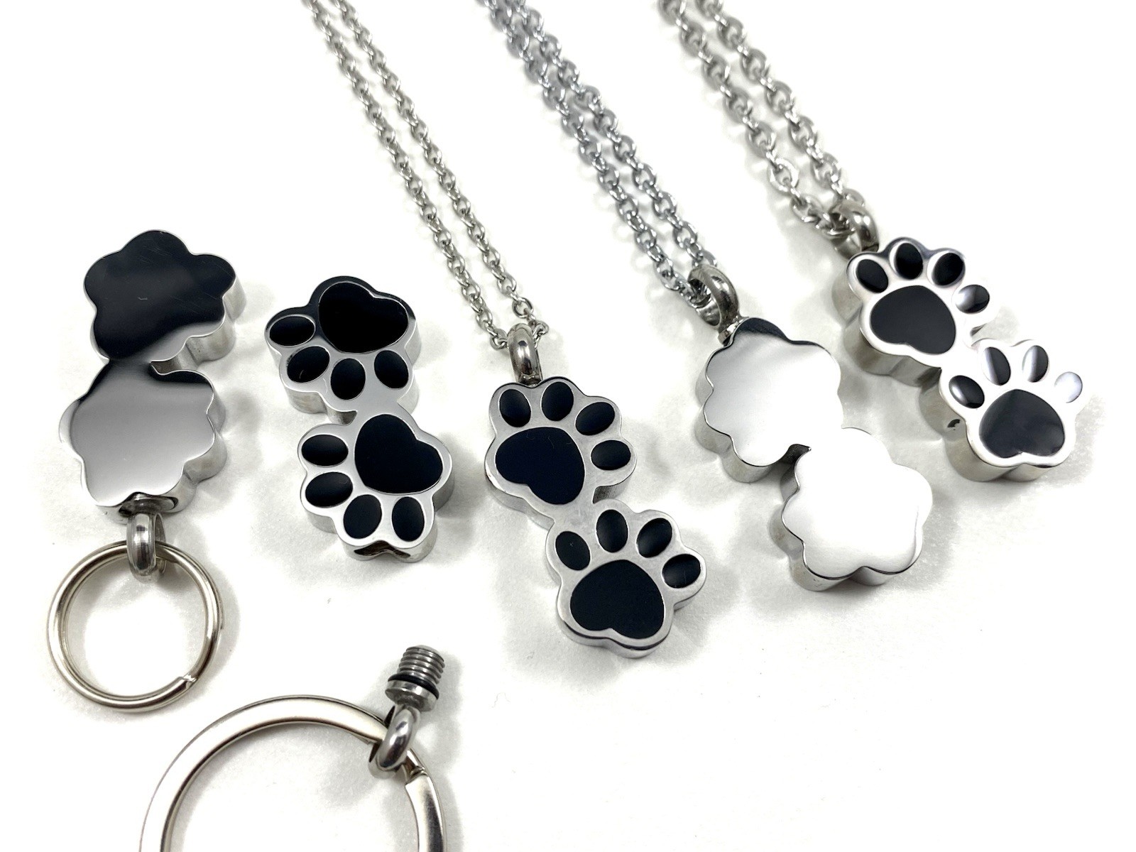 Keyring Urn .5″ Key Chain Pet Cremation Pendant Holds Ashes Dog Cat 2 Paw Prints