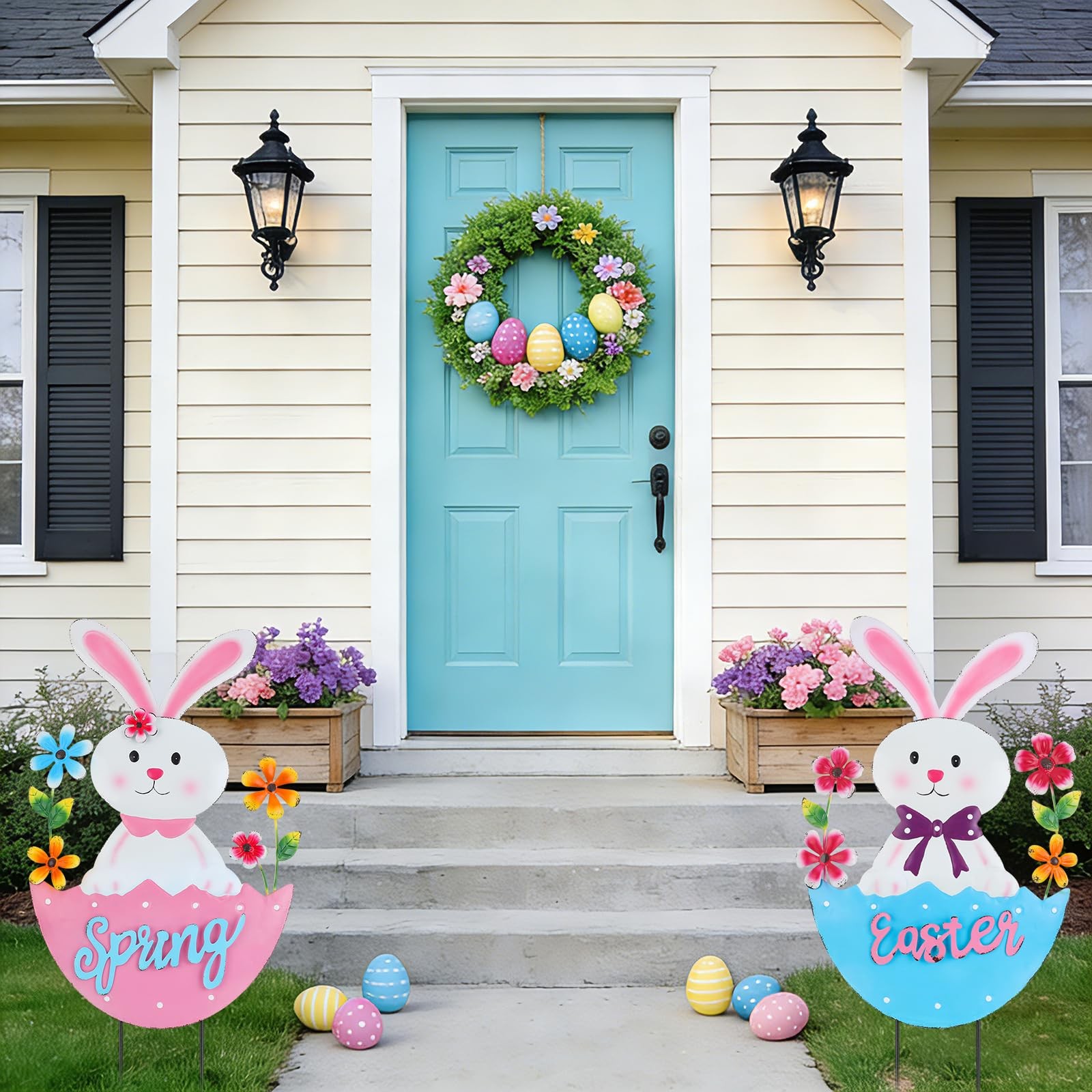 2 Pack Easter Rabbit Outdoor Decor – Spring Bunny Yard Signs with 3D Letters …