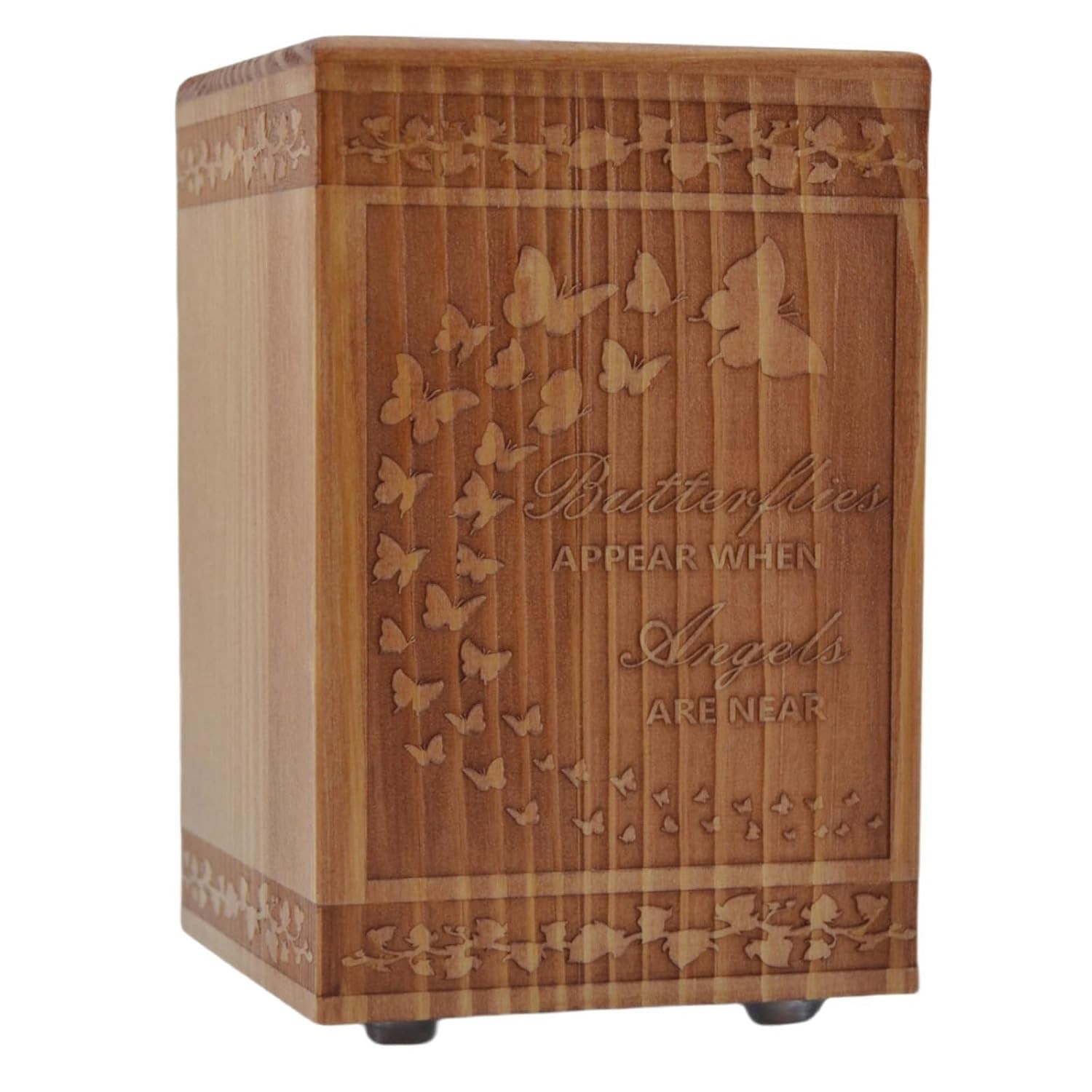 Handmade Wooden Cremation Urn Small Butterfly Engraved Urn for Ashes 24 Cubic