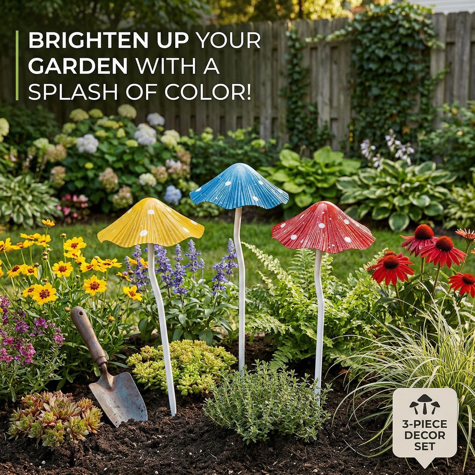 Metal Mushroom Garden Stakes Set of 3, Rust-Free Heavy Duty Metal Yard Art De…