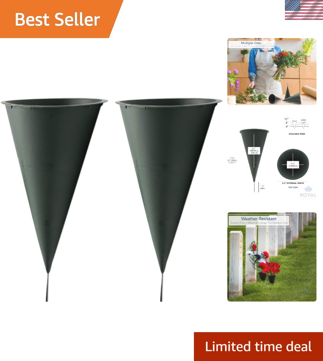 Durable Green Plastic Grave Vases with Ground Stakes – Outdoor Floral Display
