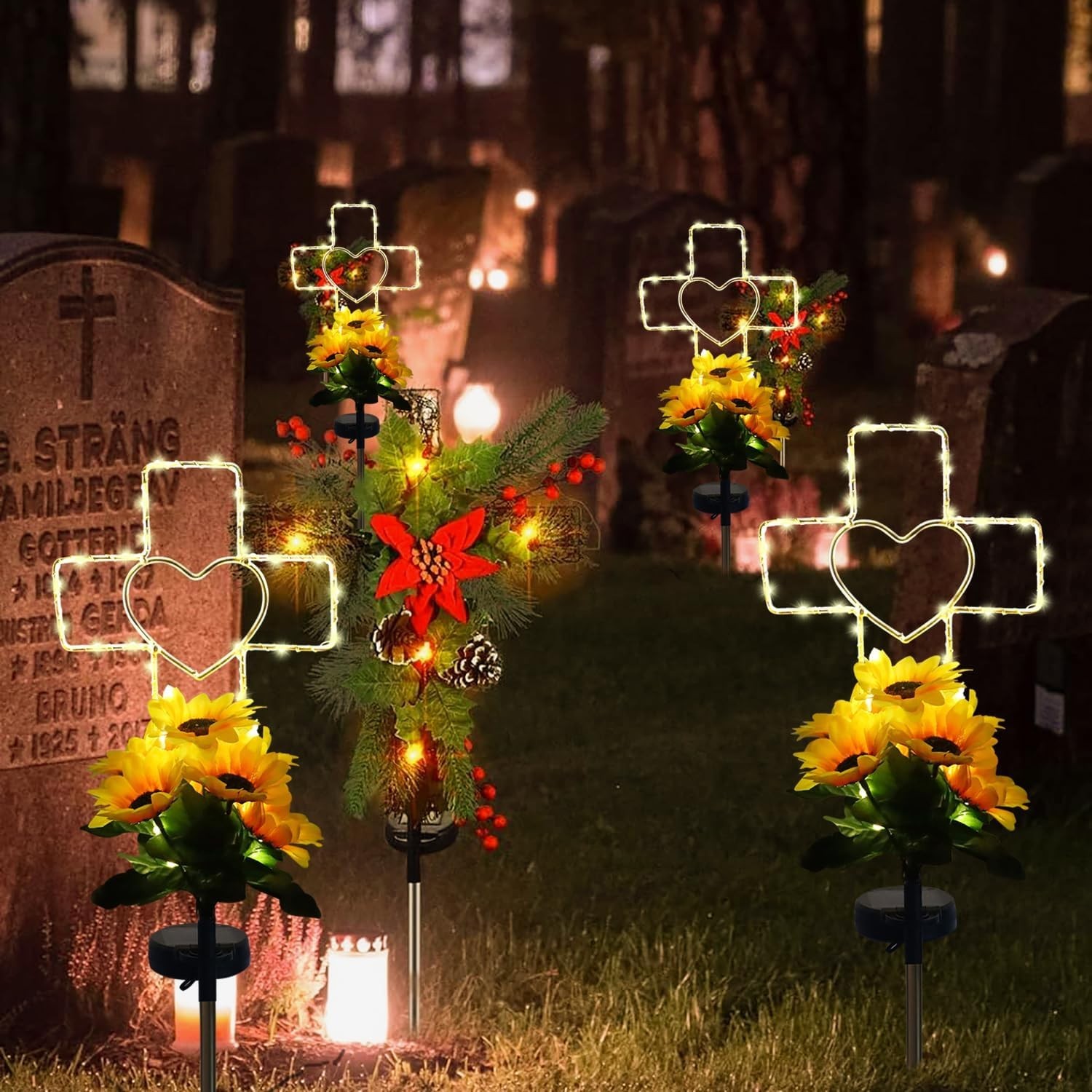 Solar Cross Cemetery Decorations for Grave, Memorial Sympathy Gift for Loss o…