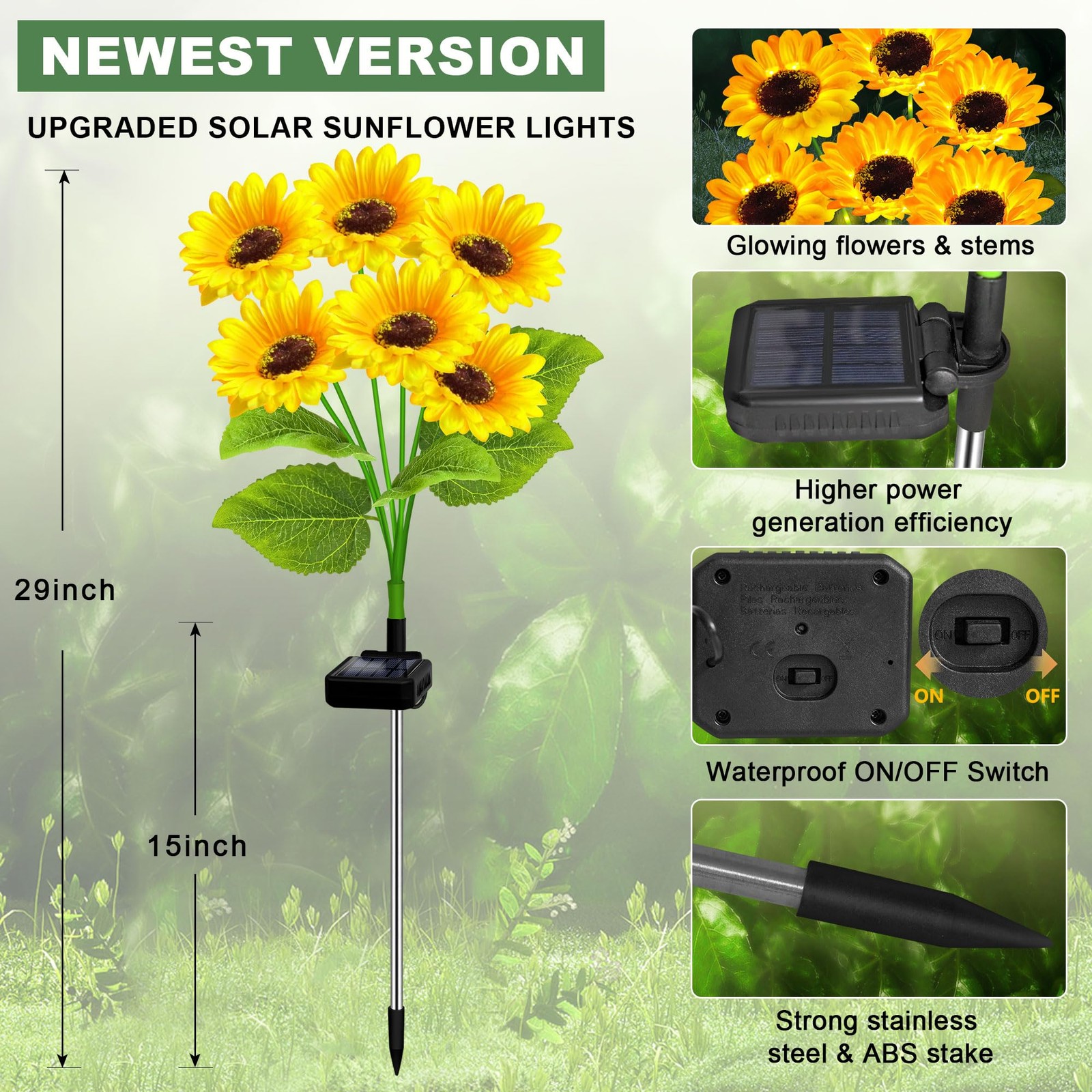 Solar Lights Outdoor Garden Decor,4 Pack with 24 Sunflower Lights,Solar Flowe…