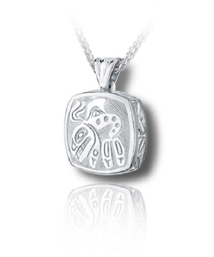 Sterling Silver Haida Orca Cushion Funeral Cremation Urn Pendant w/Chain
