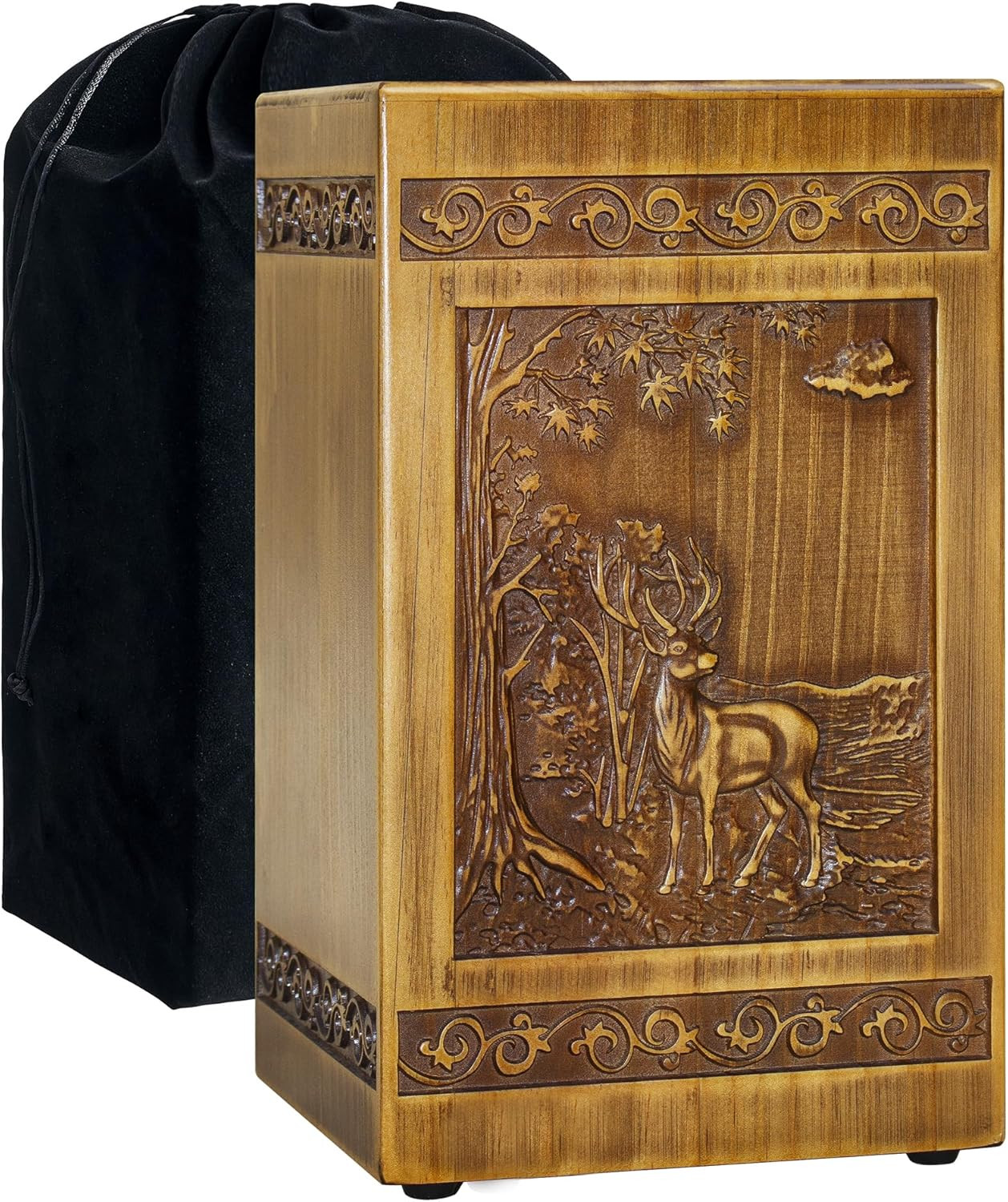 Handmade Wooden Deer Cremation Urn for Adult Ashes, 270 Cu In Memorial Box