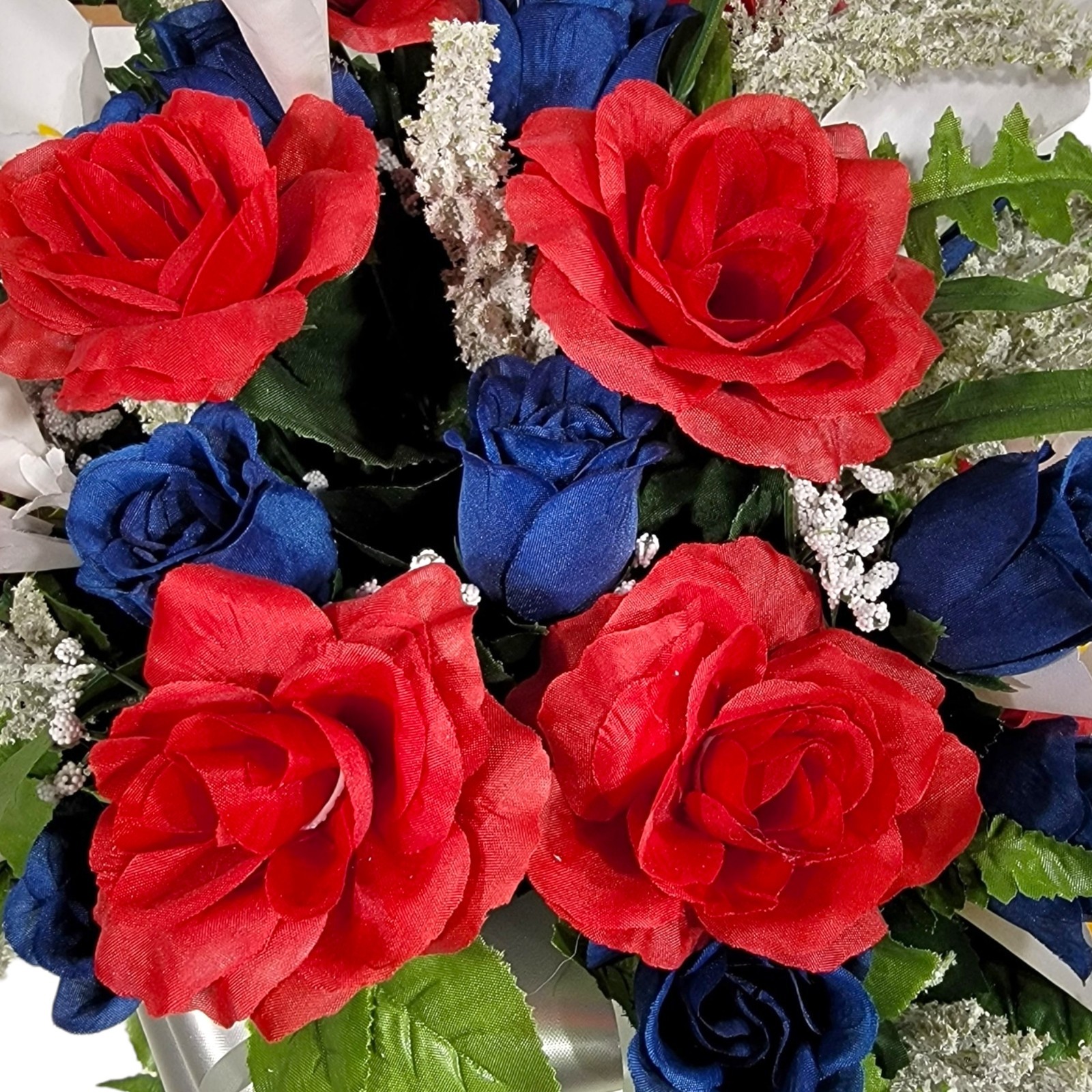 Jumbo Red White Blue Calla Lilies & Roses Cemetery Cone