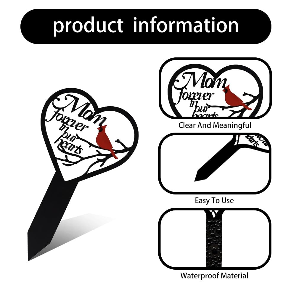 Cemetery Grave Decorations, Memorial Markers, Heart Plaque Stake for Outdoors