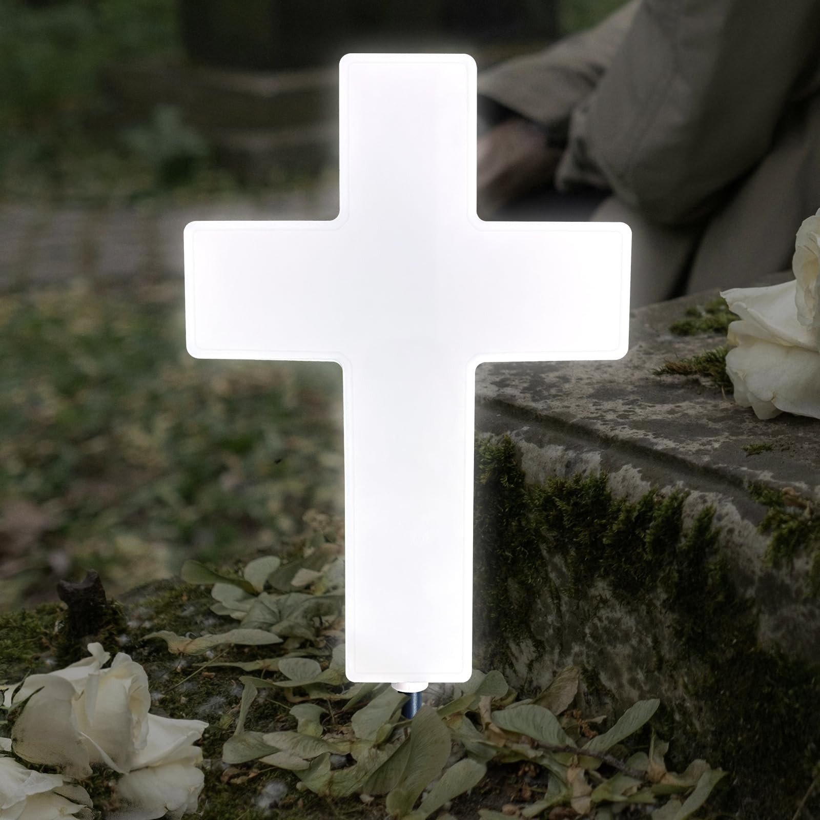 Solar Cross Light for Graves – LED Memorial Marker for Outdoor Garden Decor