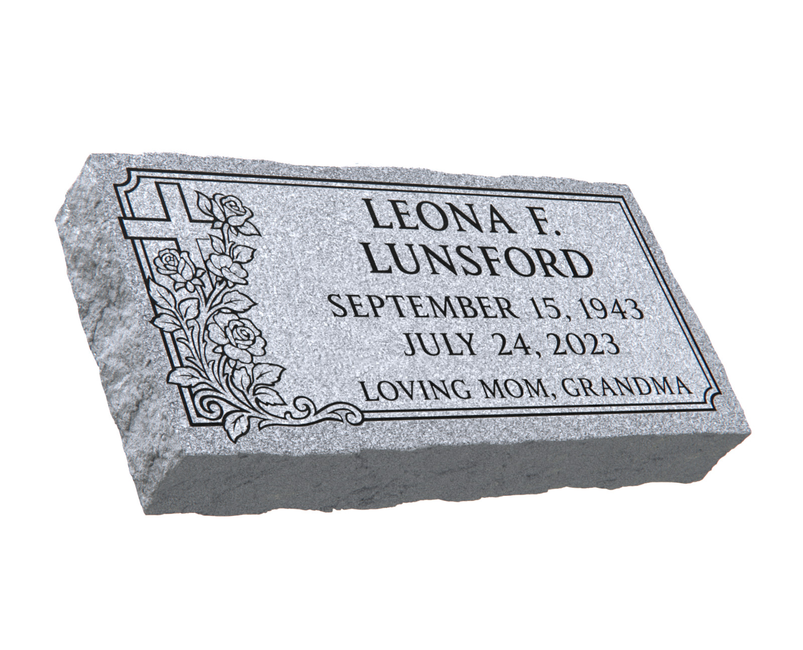 20x10x3 Gray Granite Flat Grave Marker – Personalized Headstone with Flowers
