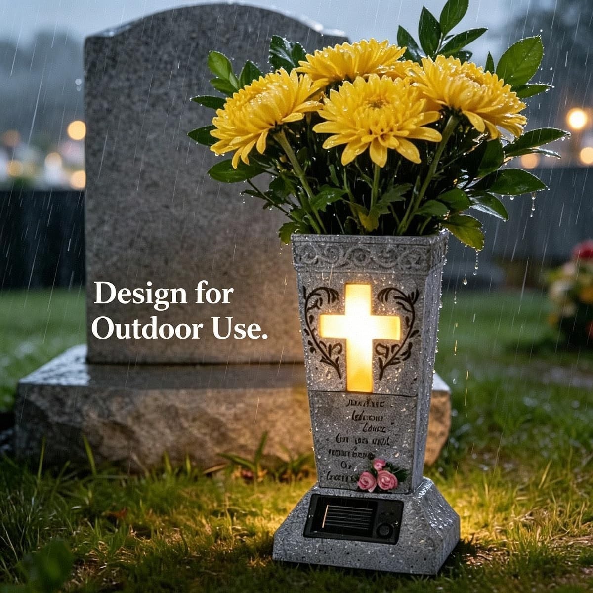 Durable Solar-Powered Grave Decor with LED Cross – Sympathy Gift for Loved Ones