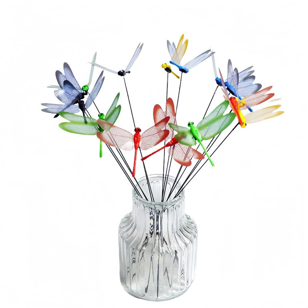 40 Pcs 3D Artificial Dragonfly Stakes Garden Ornaments Dragonfly Garden Decor…