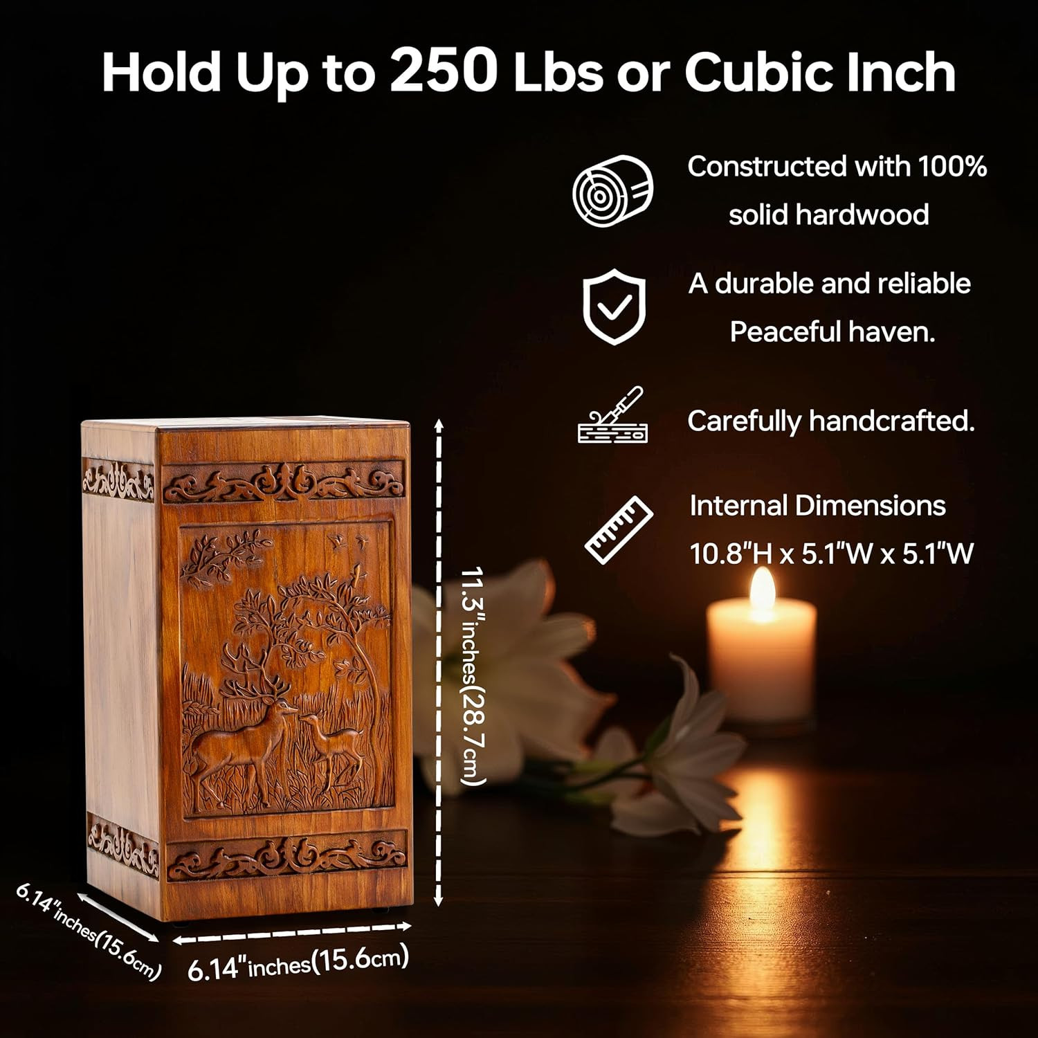 Wooden Urns for Human Ashes Adult – Deer Urn,250 Lbs,Urns Box and Cremation Box