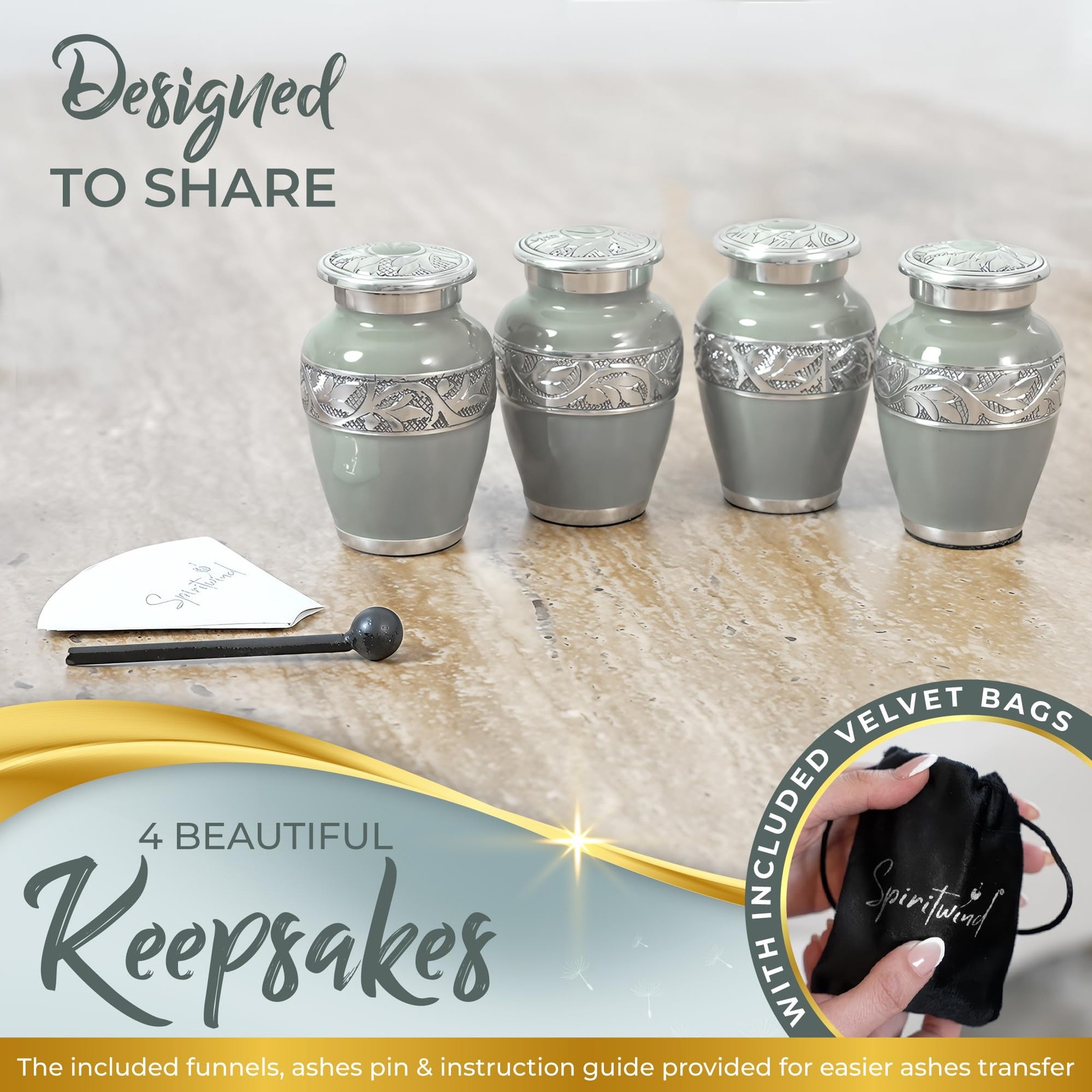 Cremation Urns for Human Ashes Set of 5 Hand Engraved Olive Rest Color