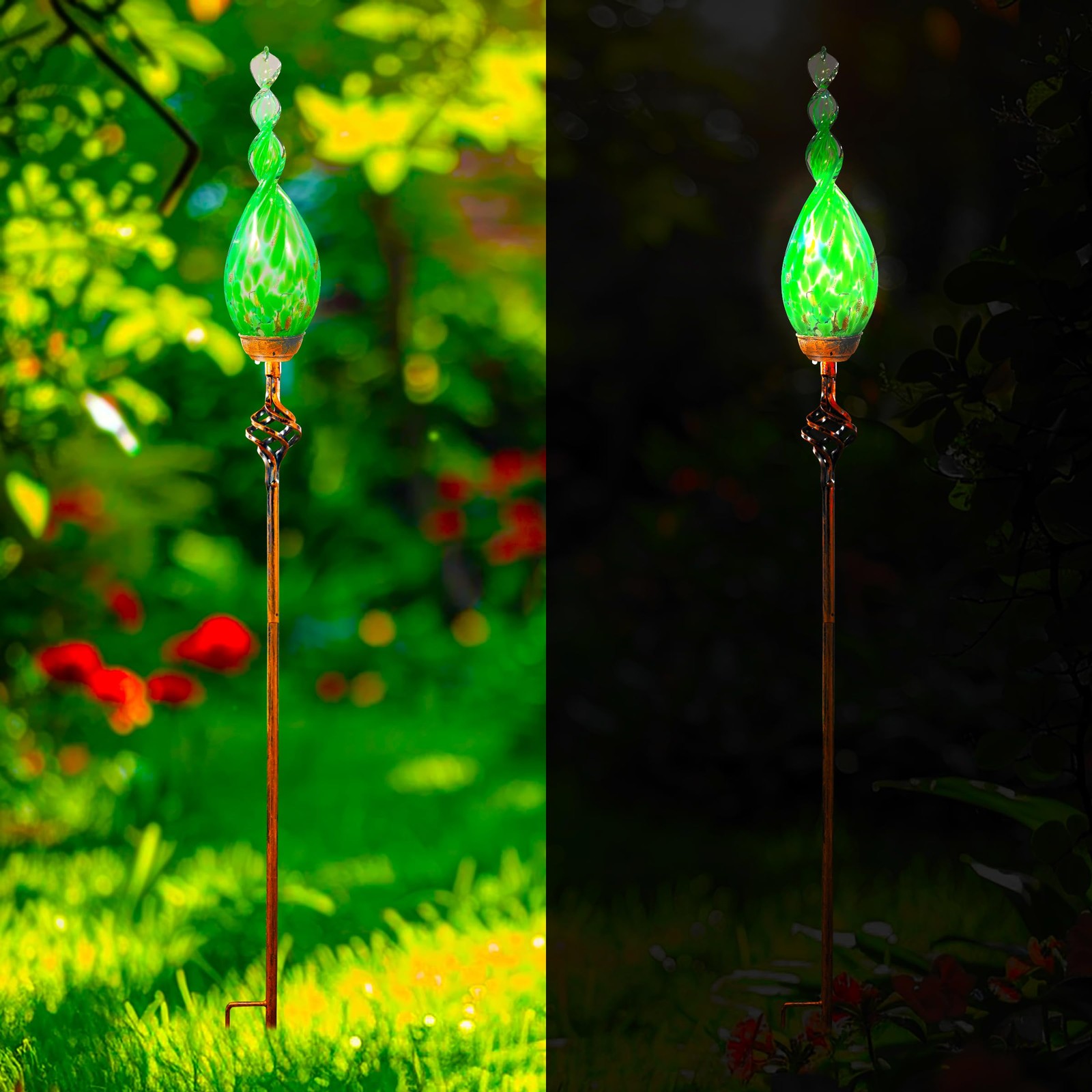Outdoor Solar Garden Lights – LED Flame Stakes with Waterproof Glass Design