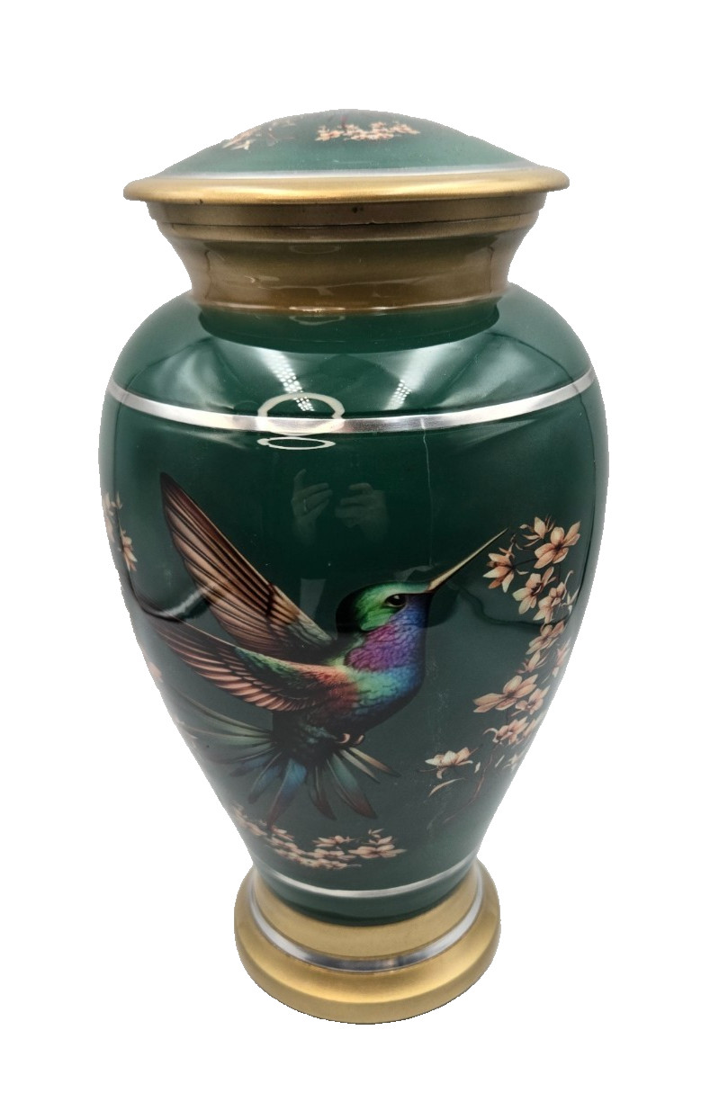 Large Decorative Hummingbird Cremation Urn for Ashes for Women & Men – Green