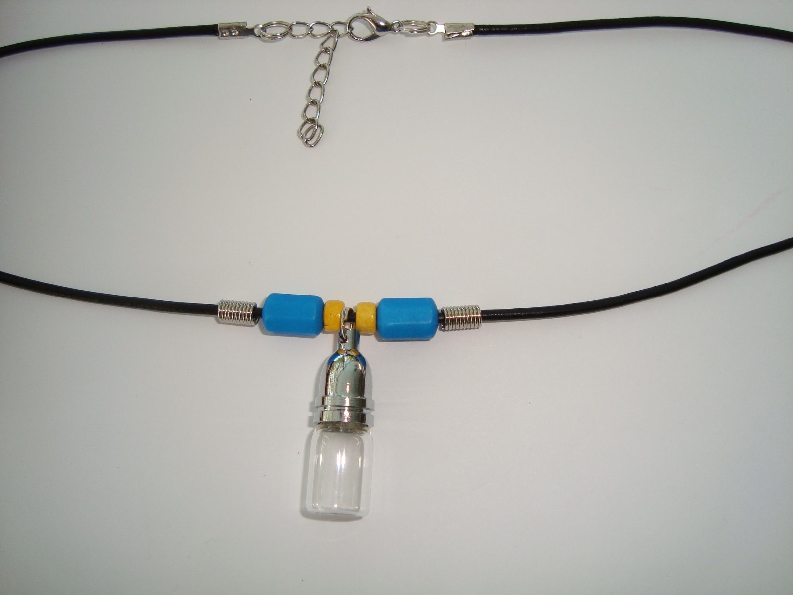 Memorial Keepsake Cremation Jewelry Ash Locket & Leather Necklace Teal & Yellow