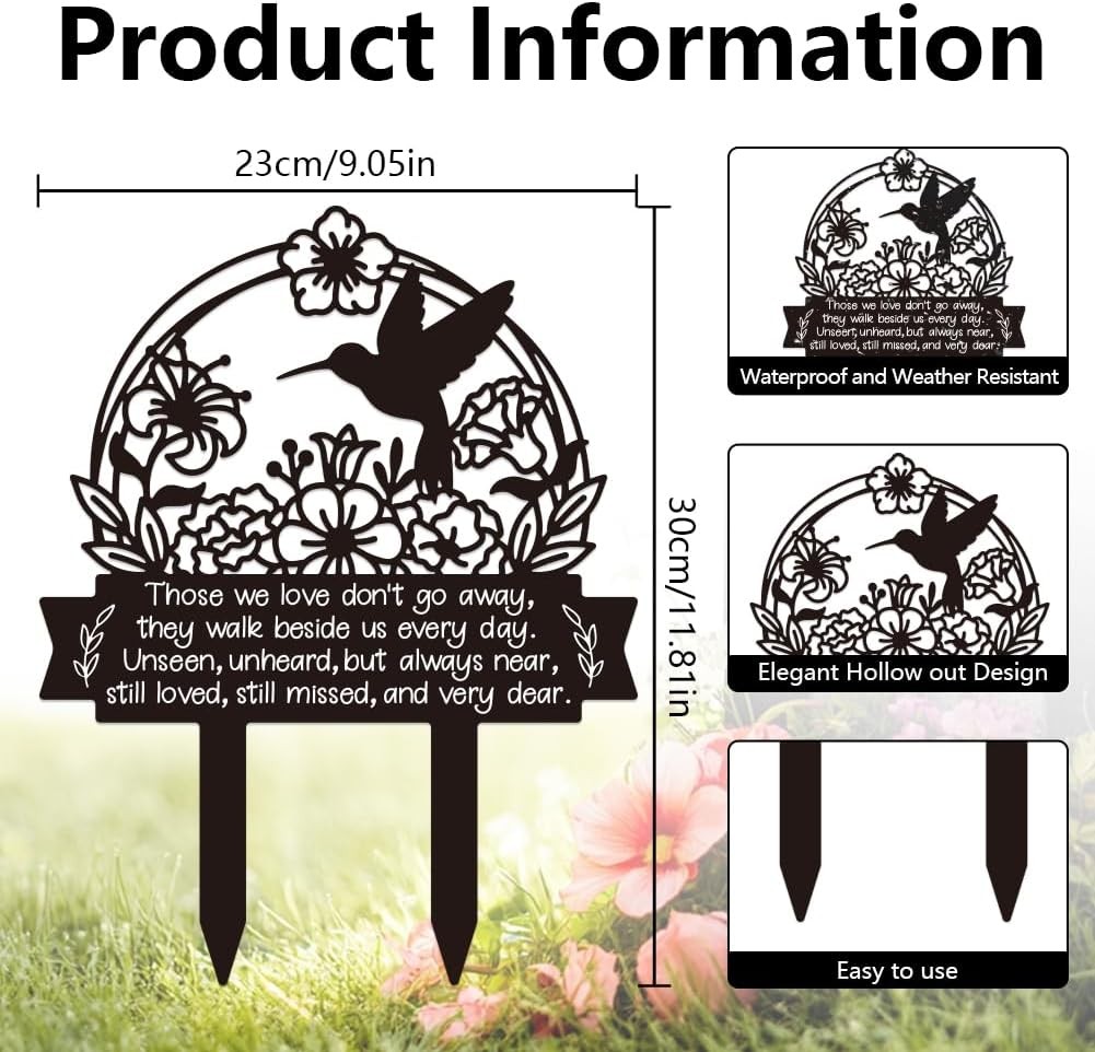 Hummingbird Grave Marker Cemetery Decorations for Grave Metal Memorial Grave Sta