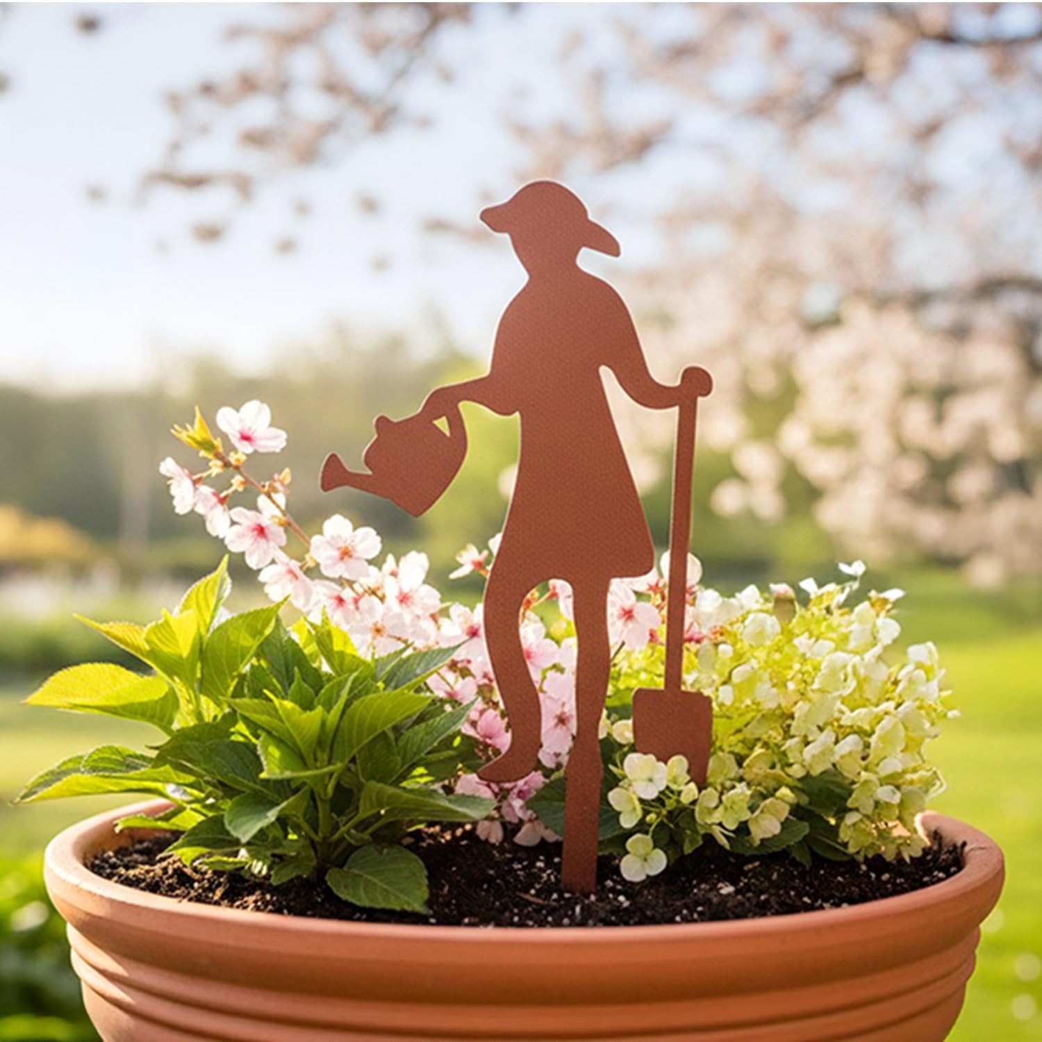 Gardening Woman Metal Garden Stake -Coated Rust-Resistant Steel Plant Pick fo…