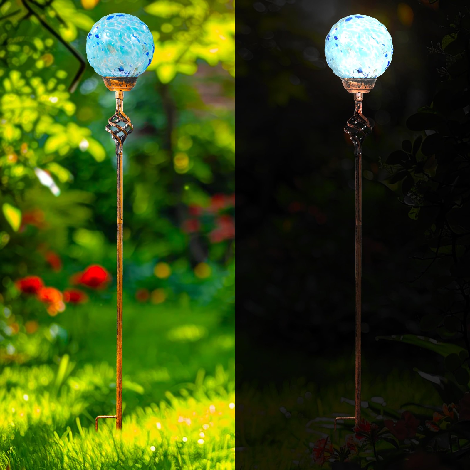 Garden Solar Lights Outdoor, Decorative LED Honeycomb Glass Ball Garden Stake…