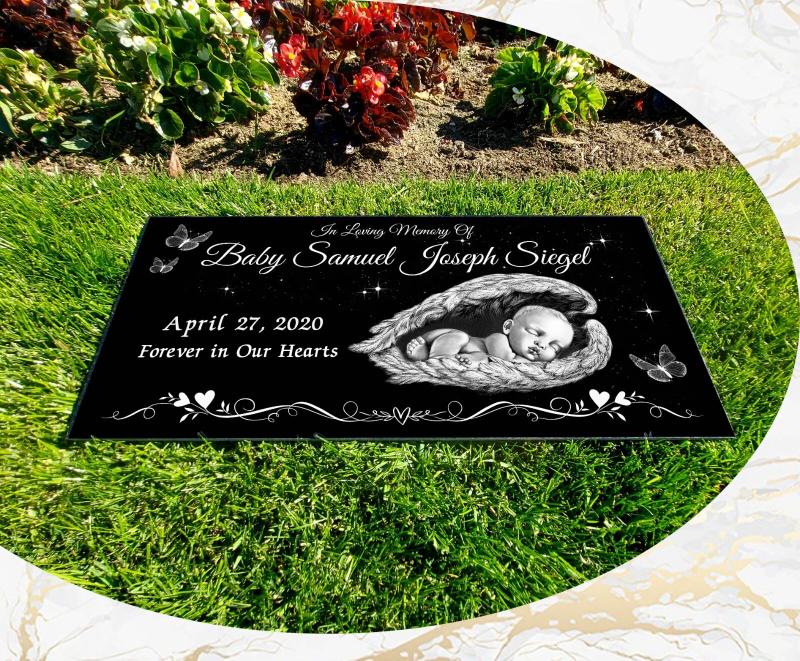 Memorial Headstone 24x12x3/4 inches Human Grave Marker Tombstone Black Granite
