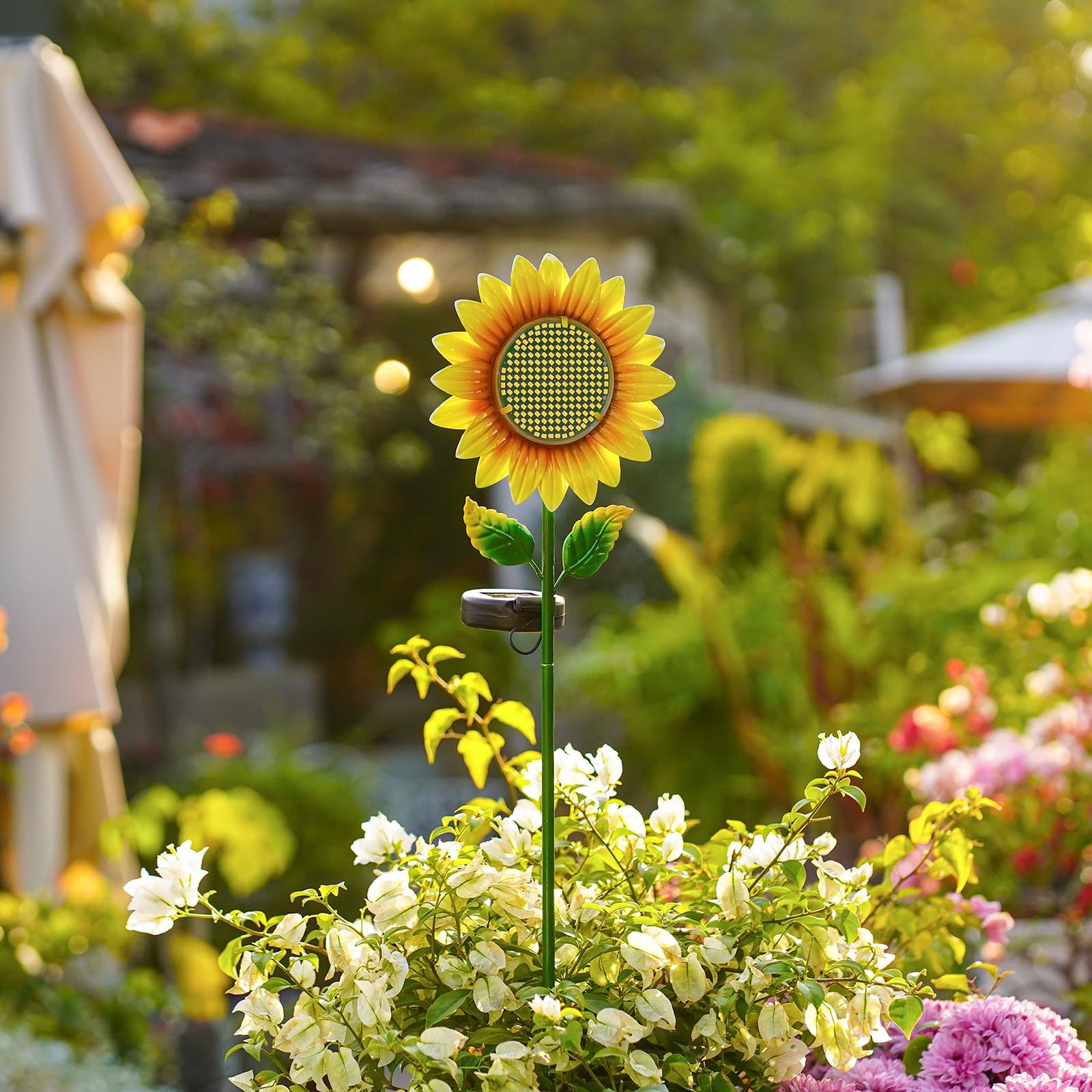Solar Sunflower Garden Stake Lights, Yellow and Blue LED, Waterproof, Outdoor…
