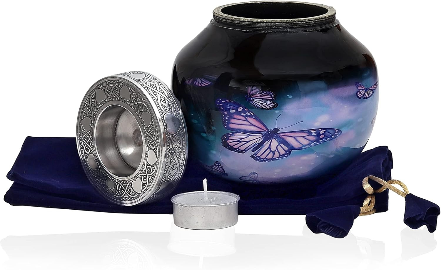 Lovely Black Butterfly Cardinal Couple Bird Candle Urn – Keepsake Urn for Human