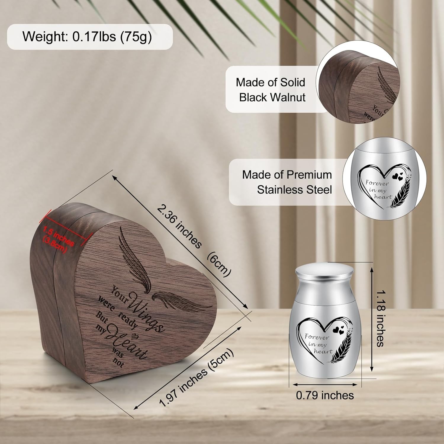 Heart-Shaped Mini Cremation Urn – ‘Forever in My Heart’ Stainless Steel Keepsake