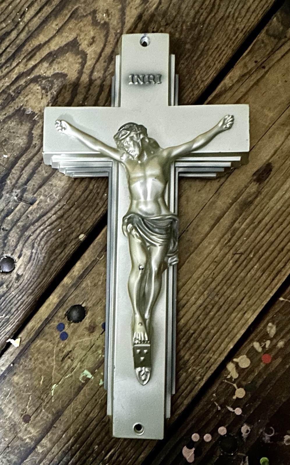 Crucifix Cross, Casket Coffin Funeral Memorabilia, Parsons, Pewter, Silver Color