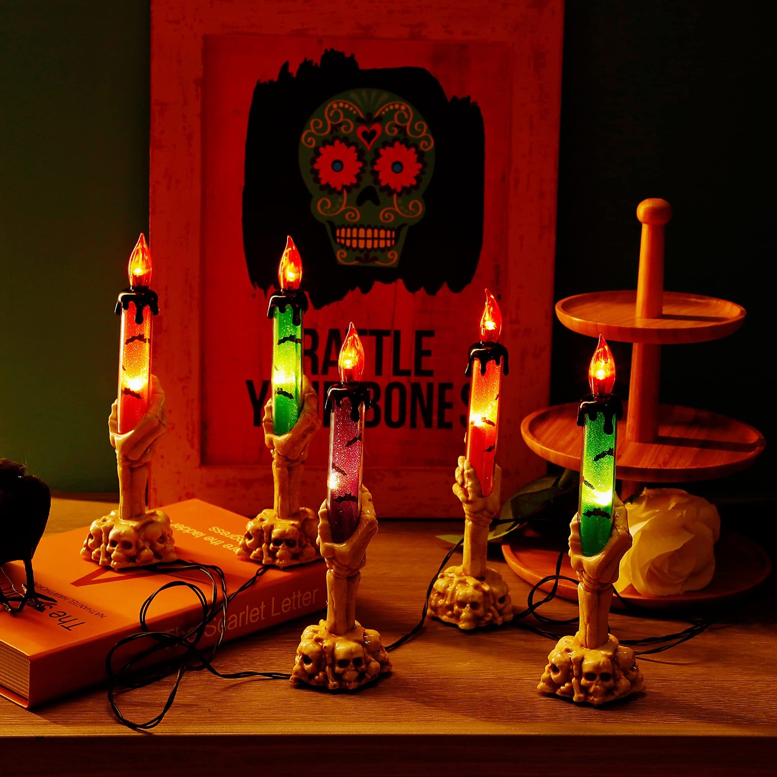 Halloween Decorations, 5 Pack Tabletop Candle Lights with Skeleton Ghost Hand…