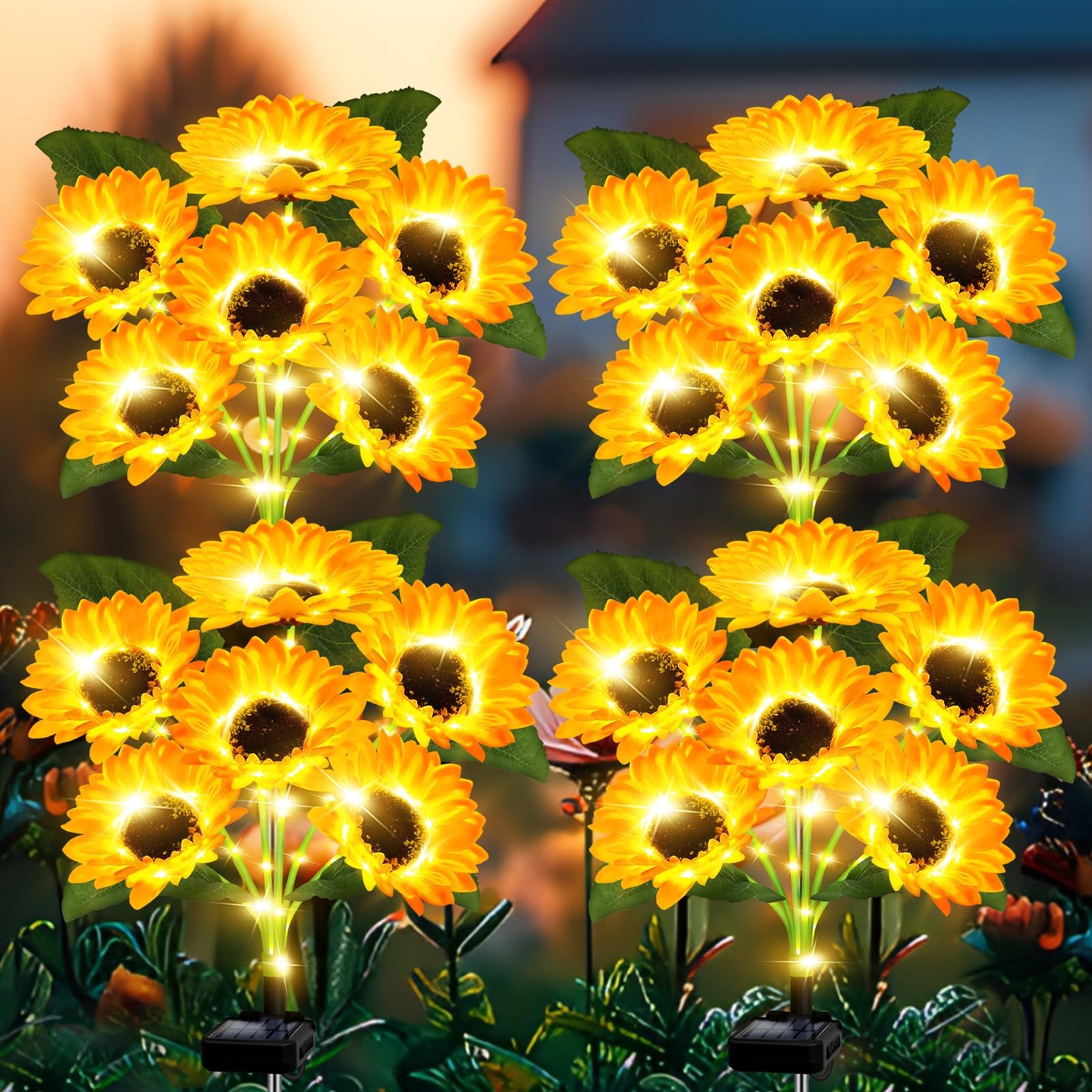 Solar Lights Outdoor Garden Decor,4 Pack with 24 Sunflower Lights,Solar Flowe…