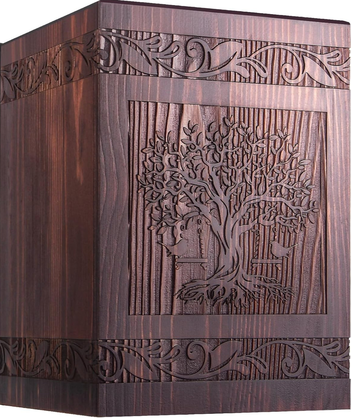 Beautiful Tree of Life Carved Pine Wood Cremation Funeral Burial Urn Adult Size