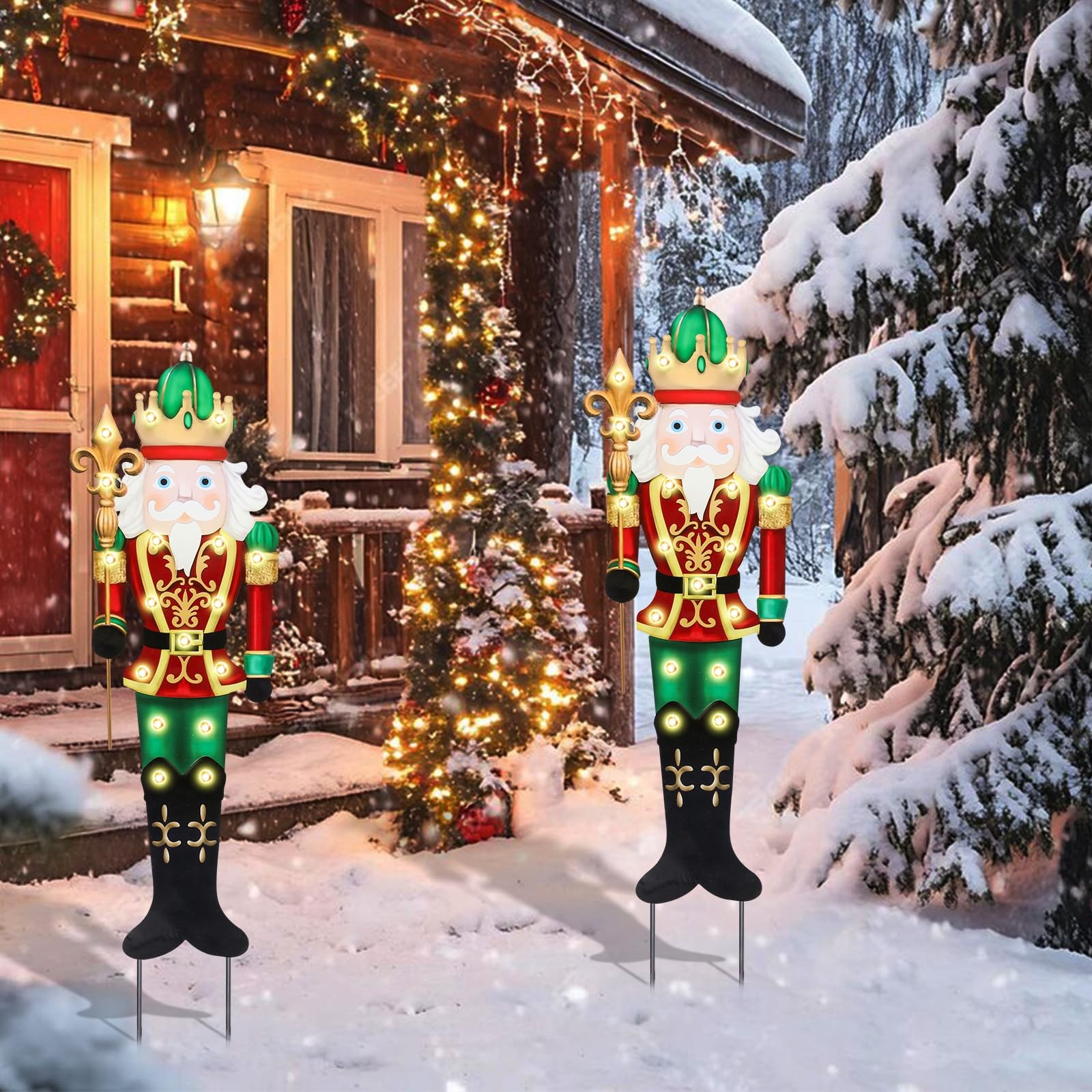 Outdoor Nutcracker Christmas Yard Stakes, Metal Yard Signs, Led Light Soldier…