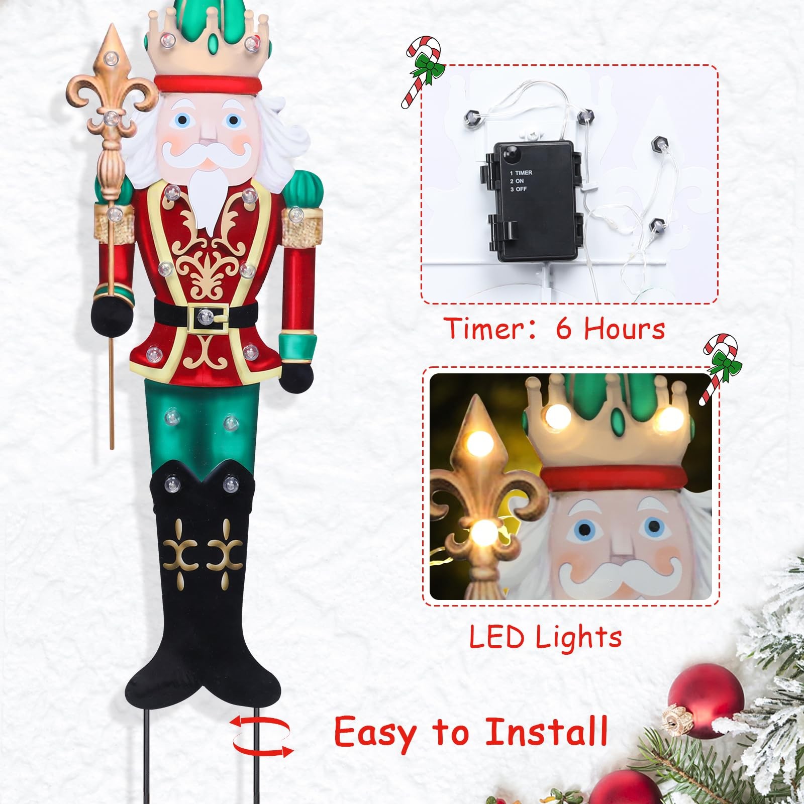 Outdoor Nutcracker Christmas Yard Stakes, Metal Yard Signs, Led Light Soldier…