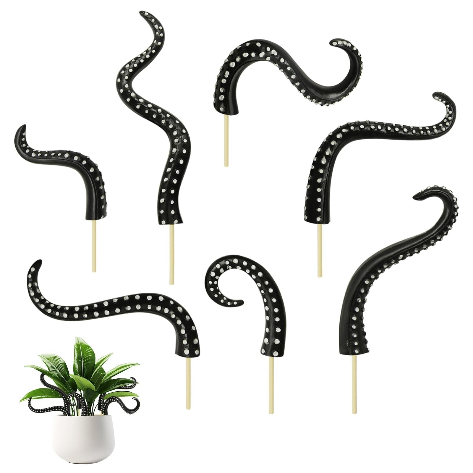 7Pcs Octopus Tentacle Plant Stakes Black Octopus Decoration, Octopus Lamp, Weird