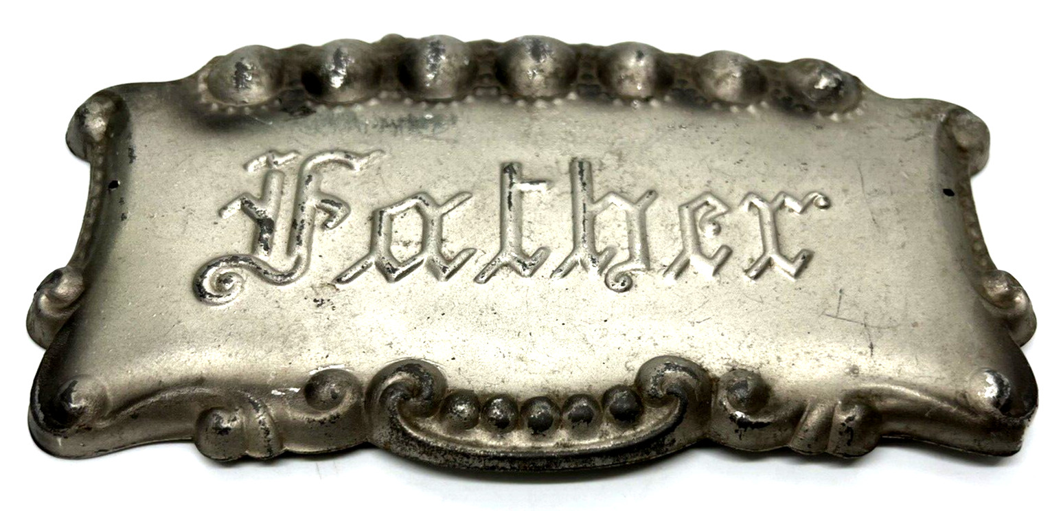 Antique Funeral Coffin Casket Silverplate Plaque “Father” 4.5″ x just under 8″