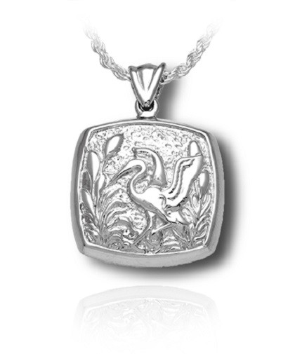 Sterling Silver Heron Cushion Funeral Cremation Urn Pendant for Ashes