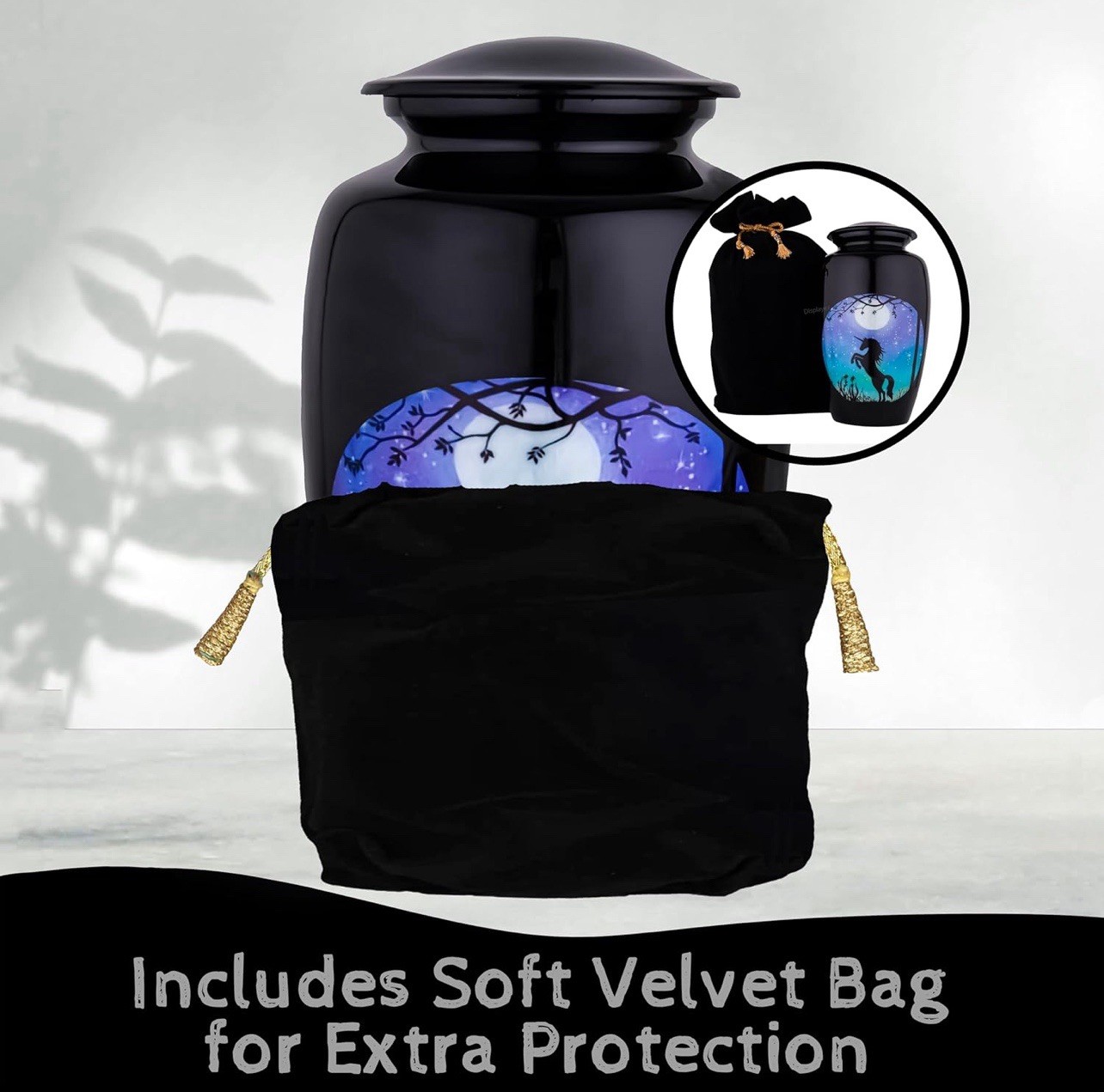 Large Black Unicorn Under The Moonlight Sky Cremation Urn For Ashes
