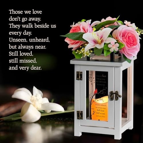 Sympathy Memorial Lantern with Lily & Rose Flowers – Bereavement Gift for Loss o