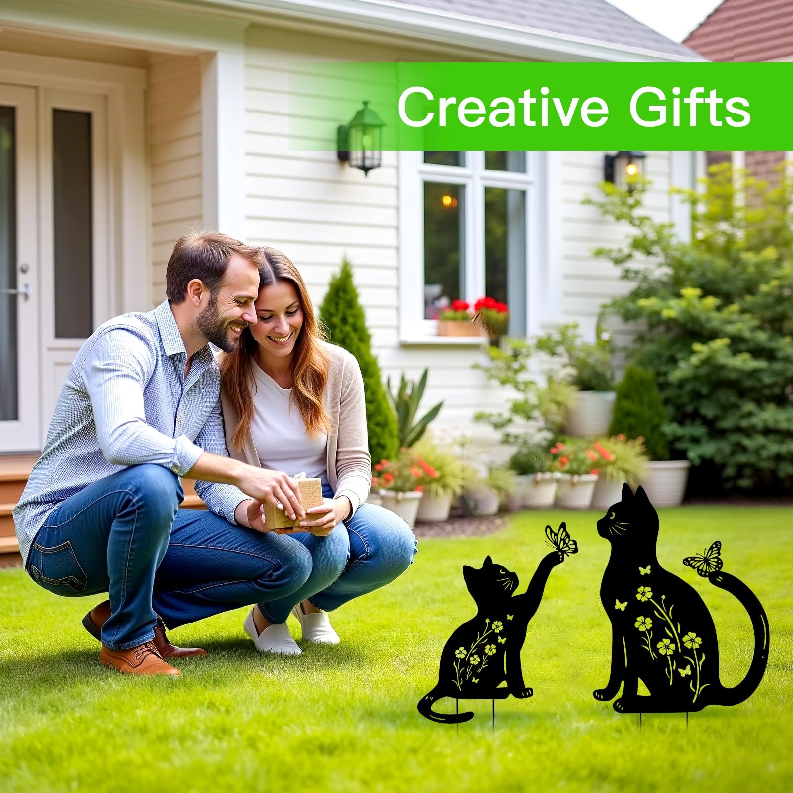 Cat Metal Garden Stakes Decorative Yard Art for Cat Lovers & Outdoor Decor