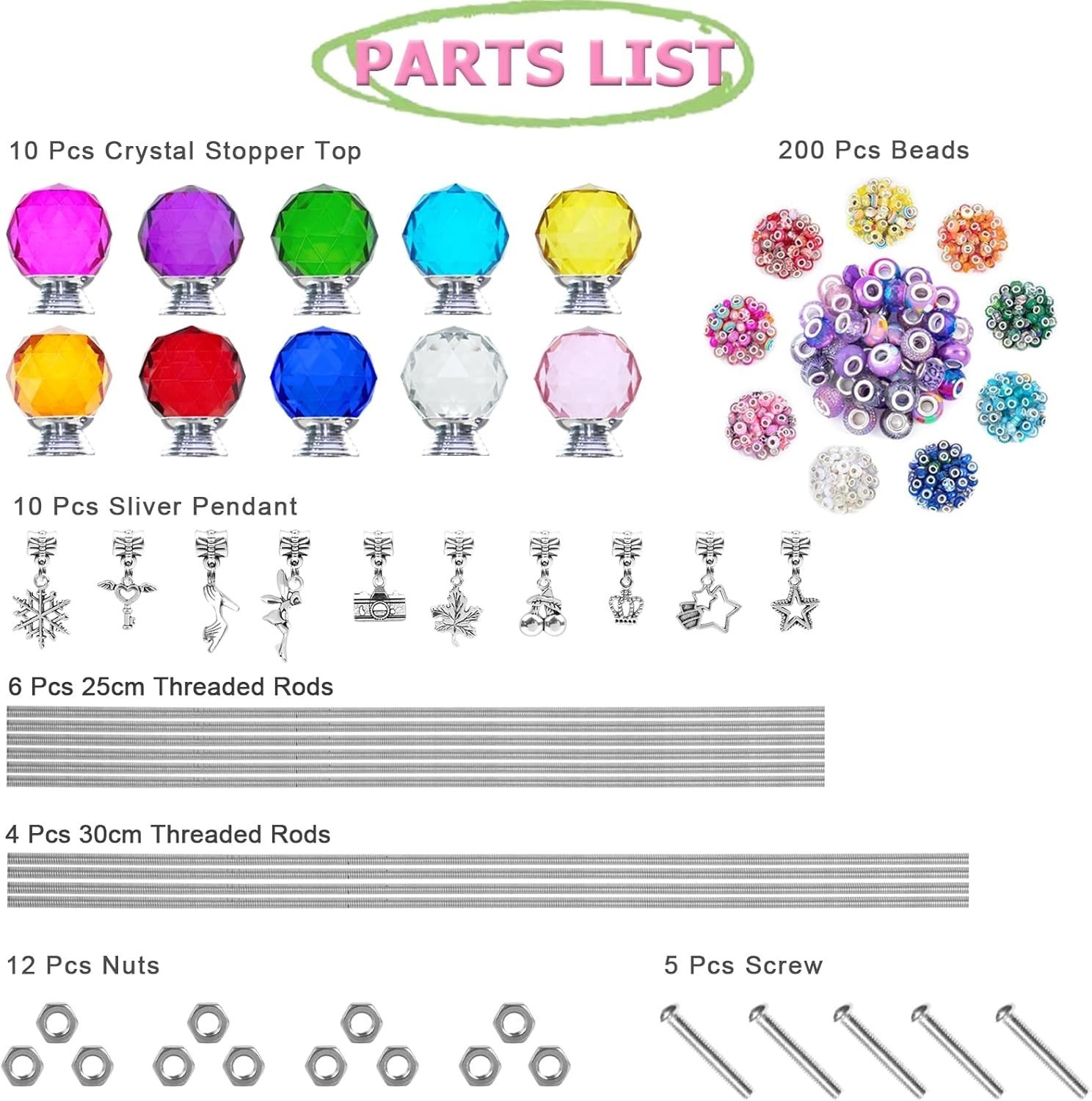 247 PCS Beaded Garden Stakes Kit DIY Fairy Wand Garden Stake Beads Kits