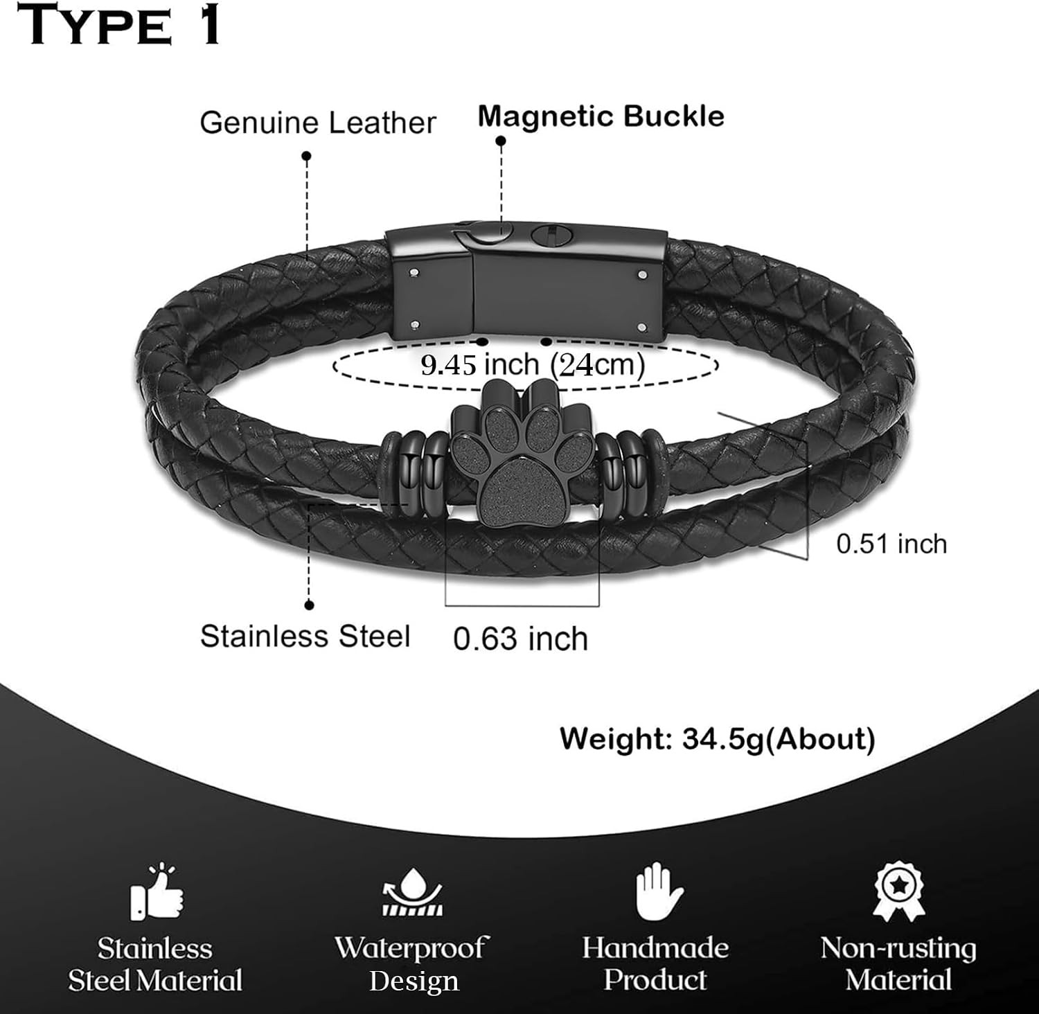 Pet Cremation Jewelry Paw Print Urn Bracelet for Ashes for Women Men