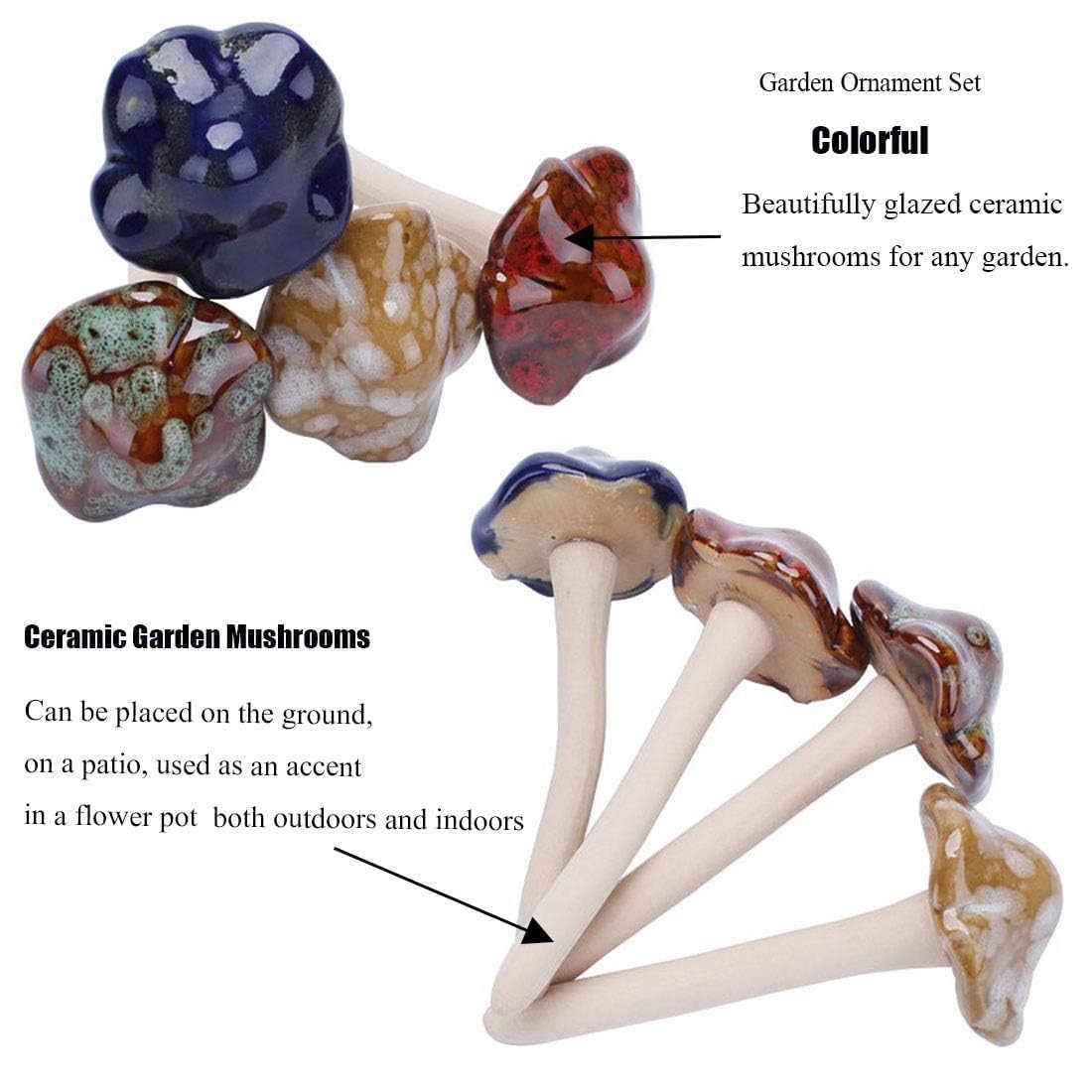 12 Piece Ceramic Garden Mushrooms – Fairy Garden Lawn Ornaments 4.52″