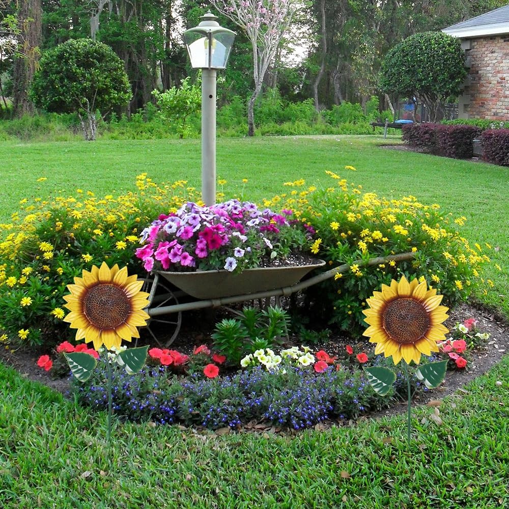 Garden Decor for Outside, 2 Pack Sunflower Decorative Garden Stakes for Sprin…