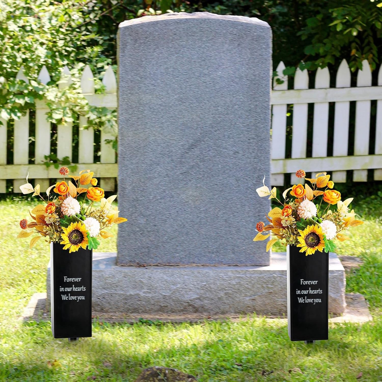 Metal Cemetery Vase Flower Holder Spikes Ground Grave Memorial 2-Pack Black