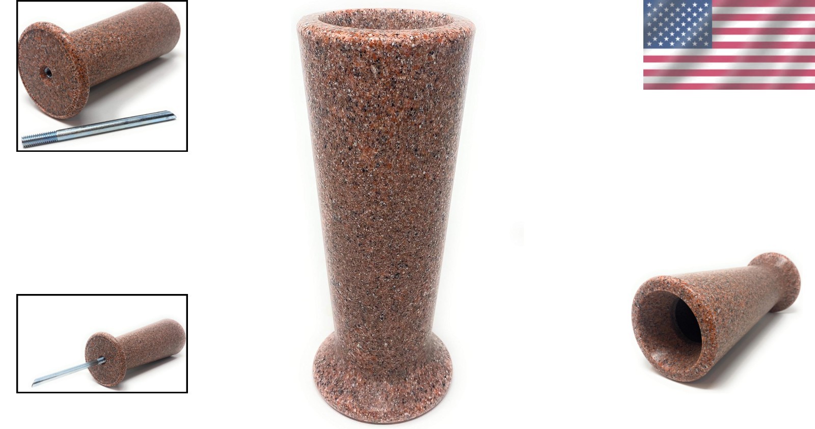 Durable Slim Memorial Cemetery Flower Vase – N. American Pink Granite Design