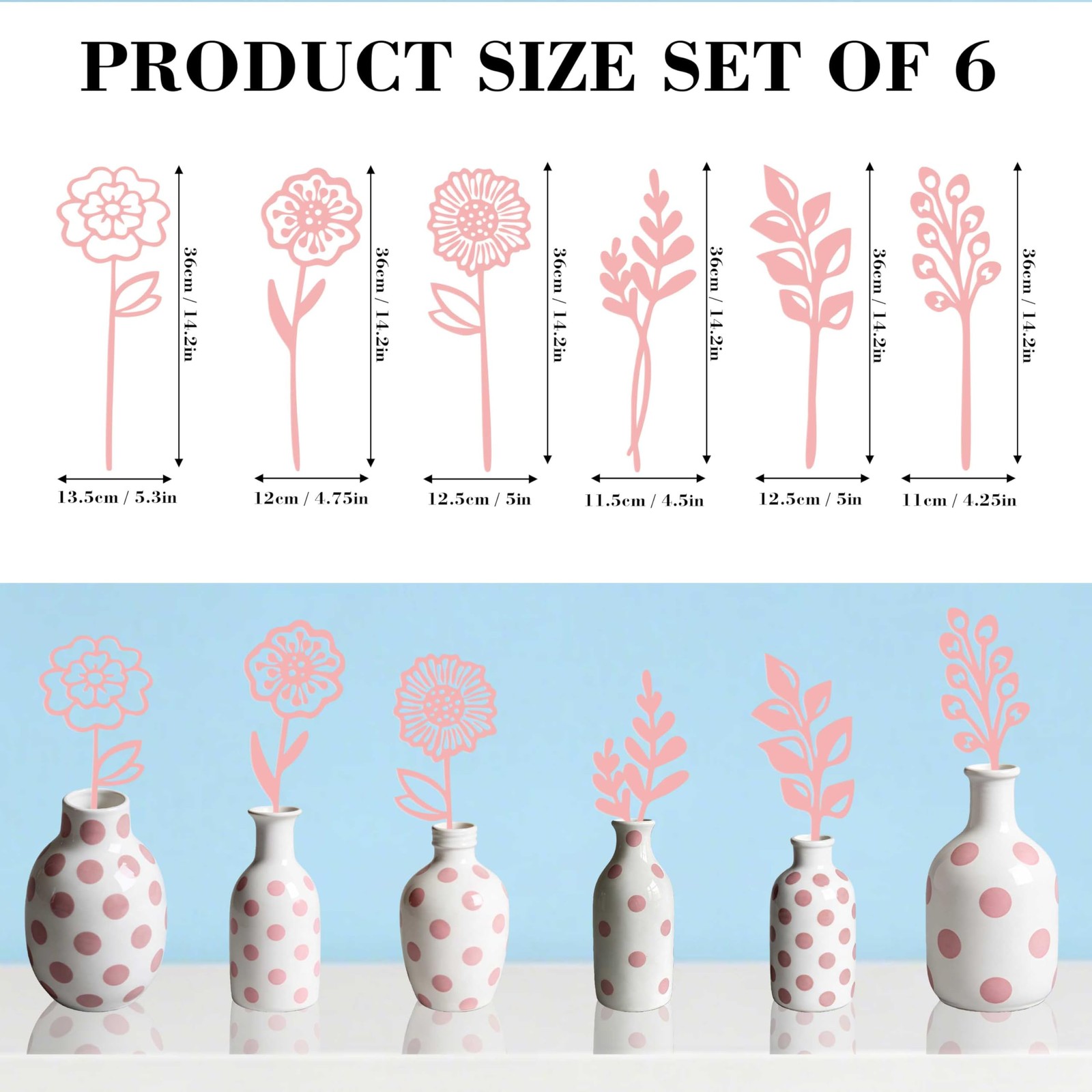 Pink Metal Flowers Set of 6, Decorative Garden Outdoor Plant Stakes for Yard …